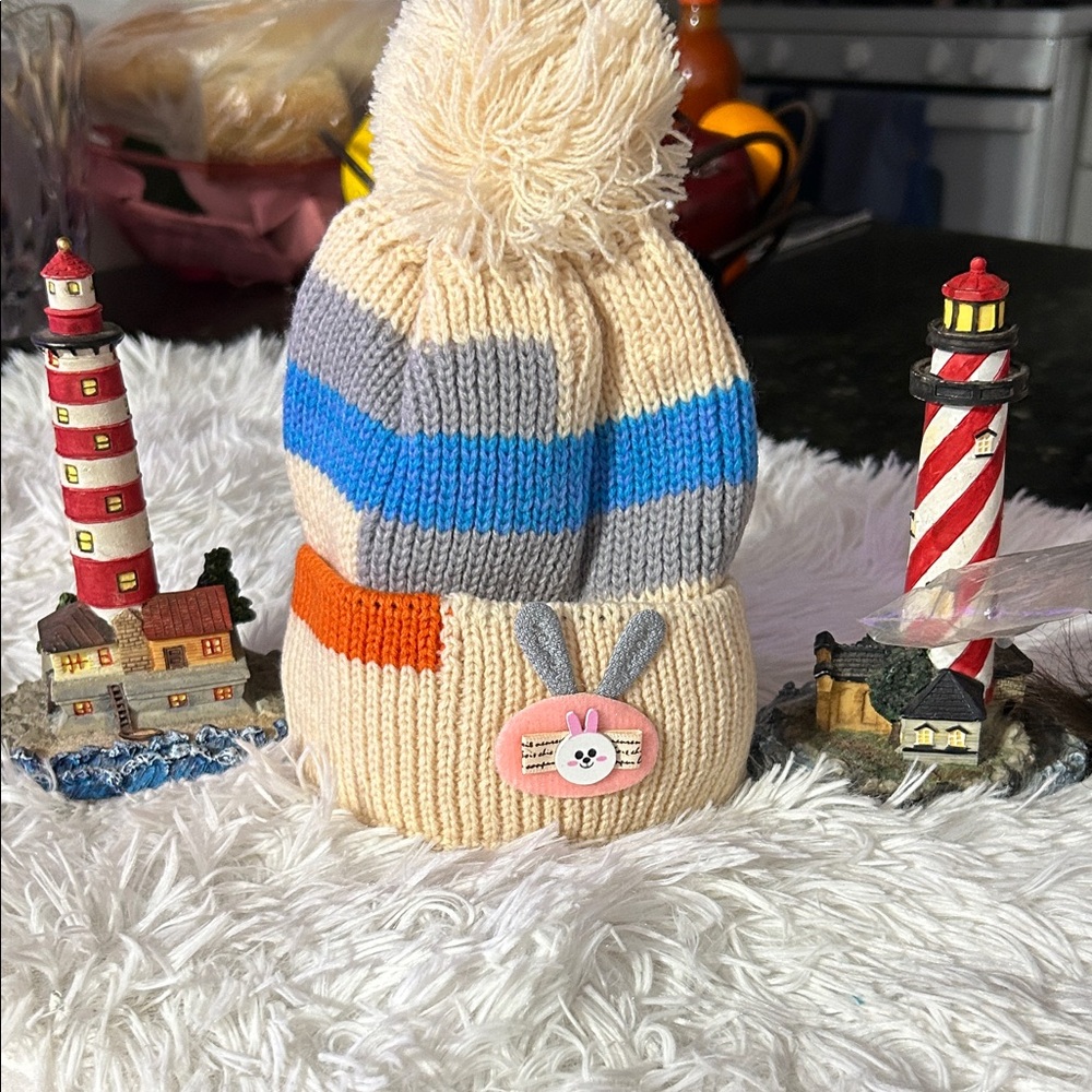 Kids Multicolor Knit Beanie with Pom Pom